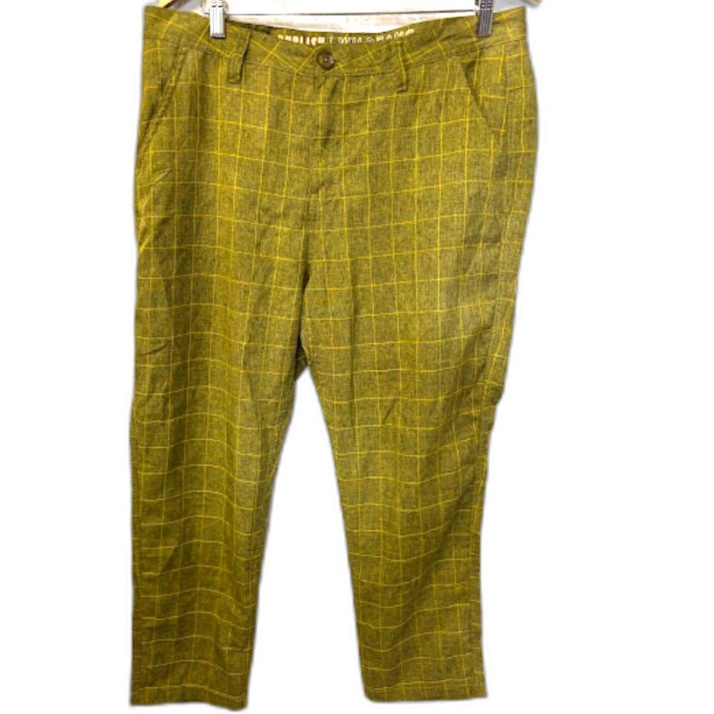Publish x Wild Fang Plaid Trouser Pants Unisex size 32 / 14 Mustard Green Grunge